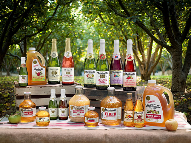 Variation of Martinelli's sparkling ciders and apple juices.