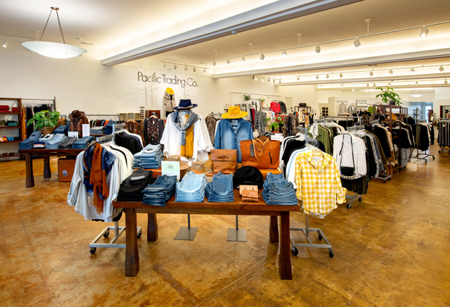 Pacific Trading Company is located in Downtown Santa Cruz and has a variety of designer clothes and shoes for women. Handbags, belts, hats, jeans, tops and more.