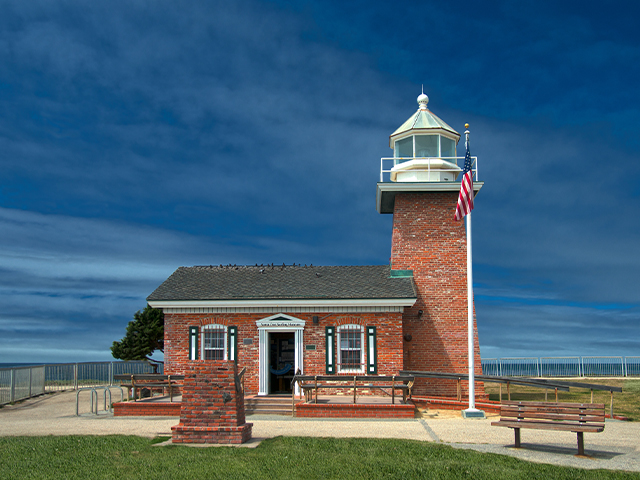 Lighthouse, dusk, blue sky