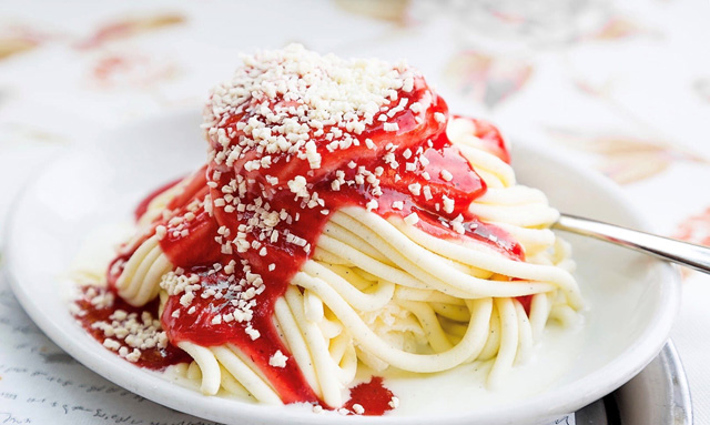 Best Ice Cream Spots in Santa Cruz County - This is a unique ice cream offering from Cruz Creamery - it looks like a plate of spaghetti! Located on Ocean Street in Santa Cruz.