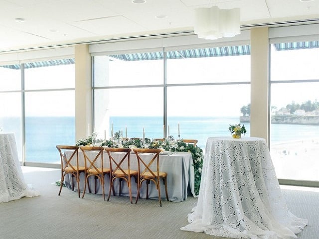 Wedding set up at Dream Inn Santa Cruz over looking ocean 