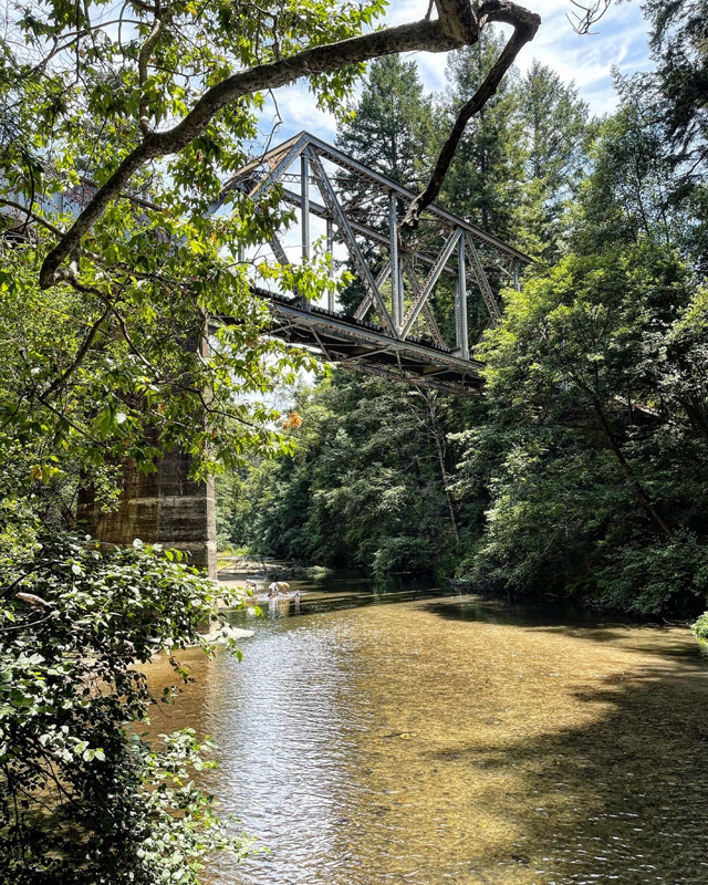 Best of 2021: This Photo is one of the top posts for 2021 on the Visit Santa Cruz County Social Media Channels. This photo is of the train trestle over the San Lorenzo River at Henry Cowell Redwoods State Park by Rachel Endsley.