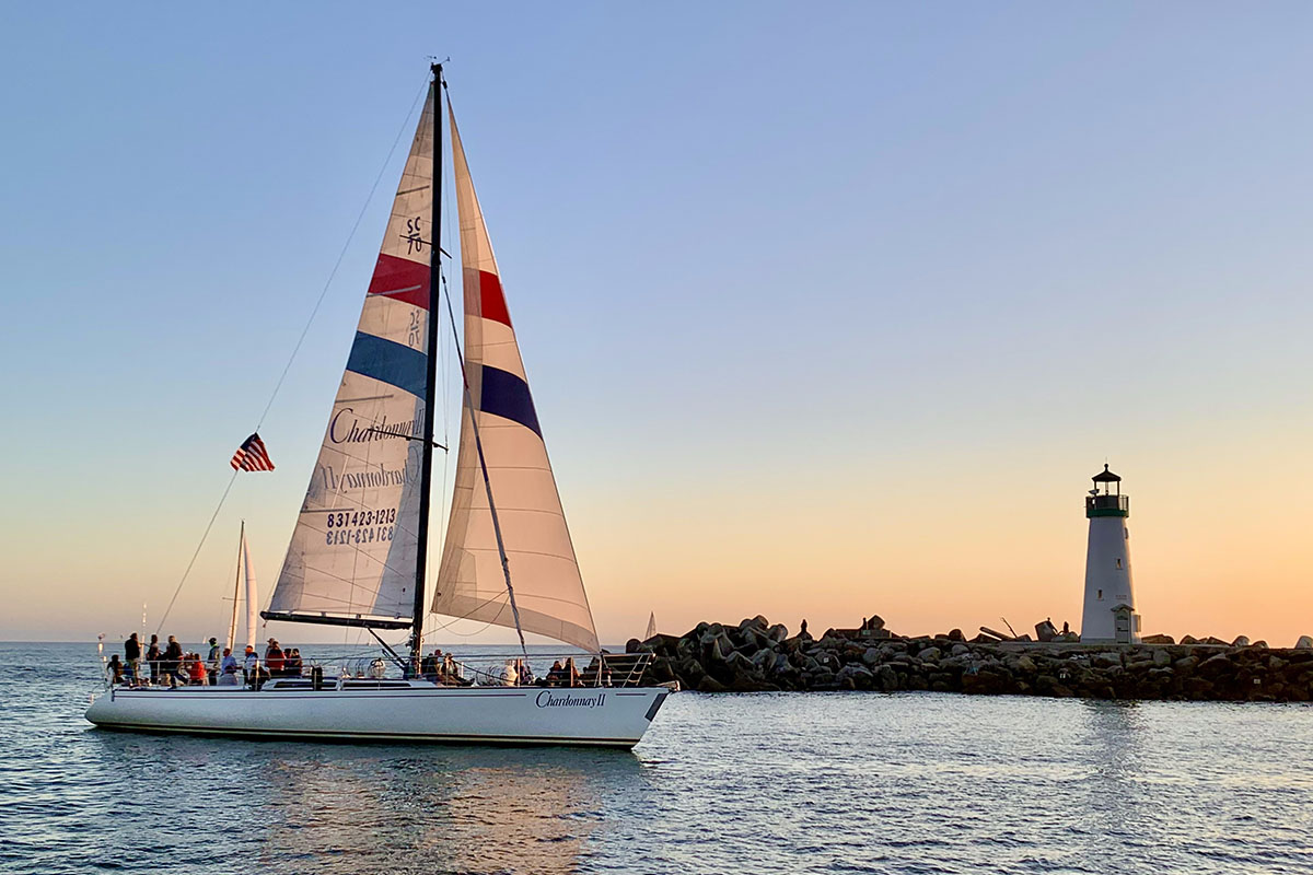 Chardonnay Sail Boat at Sunset