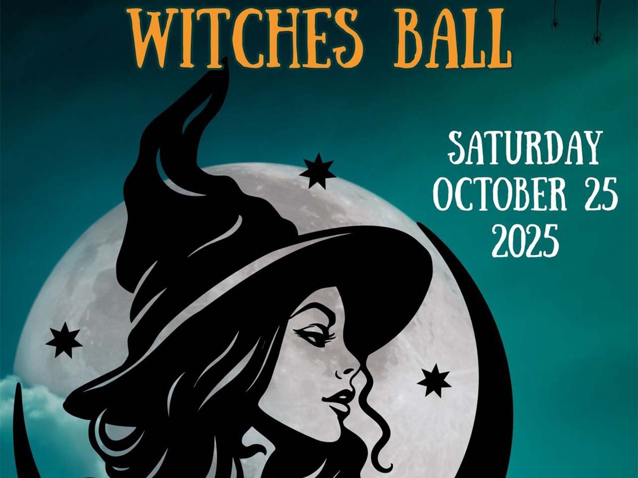 A pretty witch face outlined against a moon