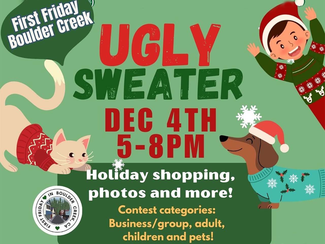 Pets and children in ugly sweaters