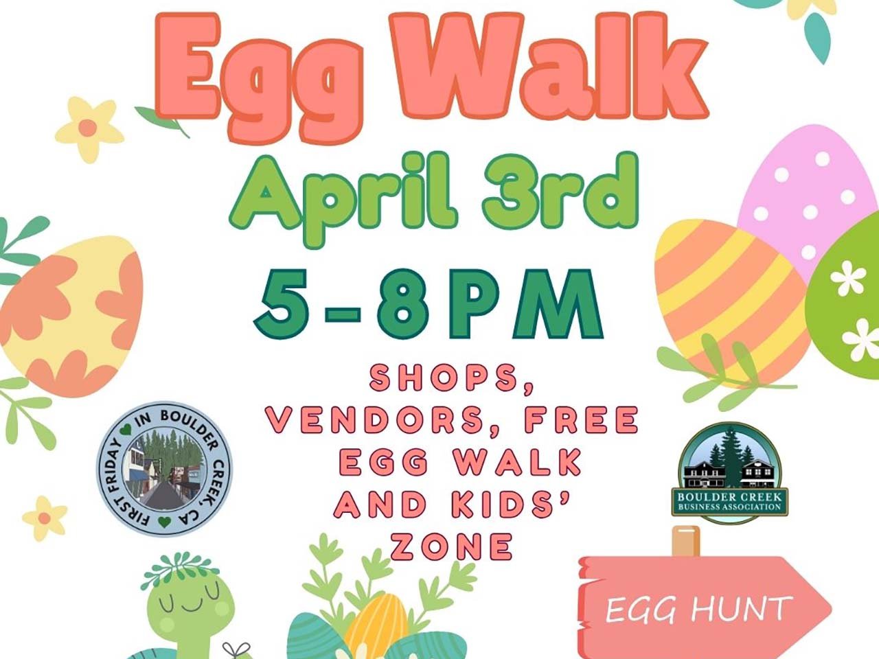 A cartoon turtle pulling a cart of easter eggs