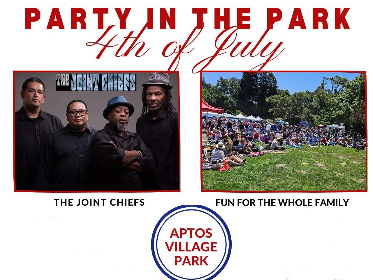 Image of the band the joint chiefs and another picture of a crowd in a park enjoying them.