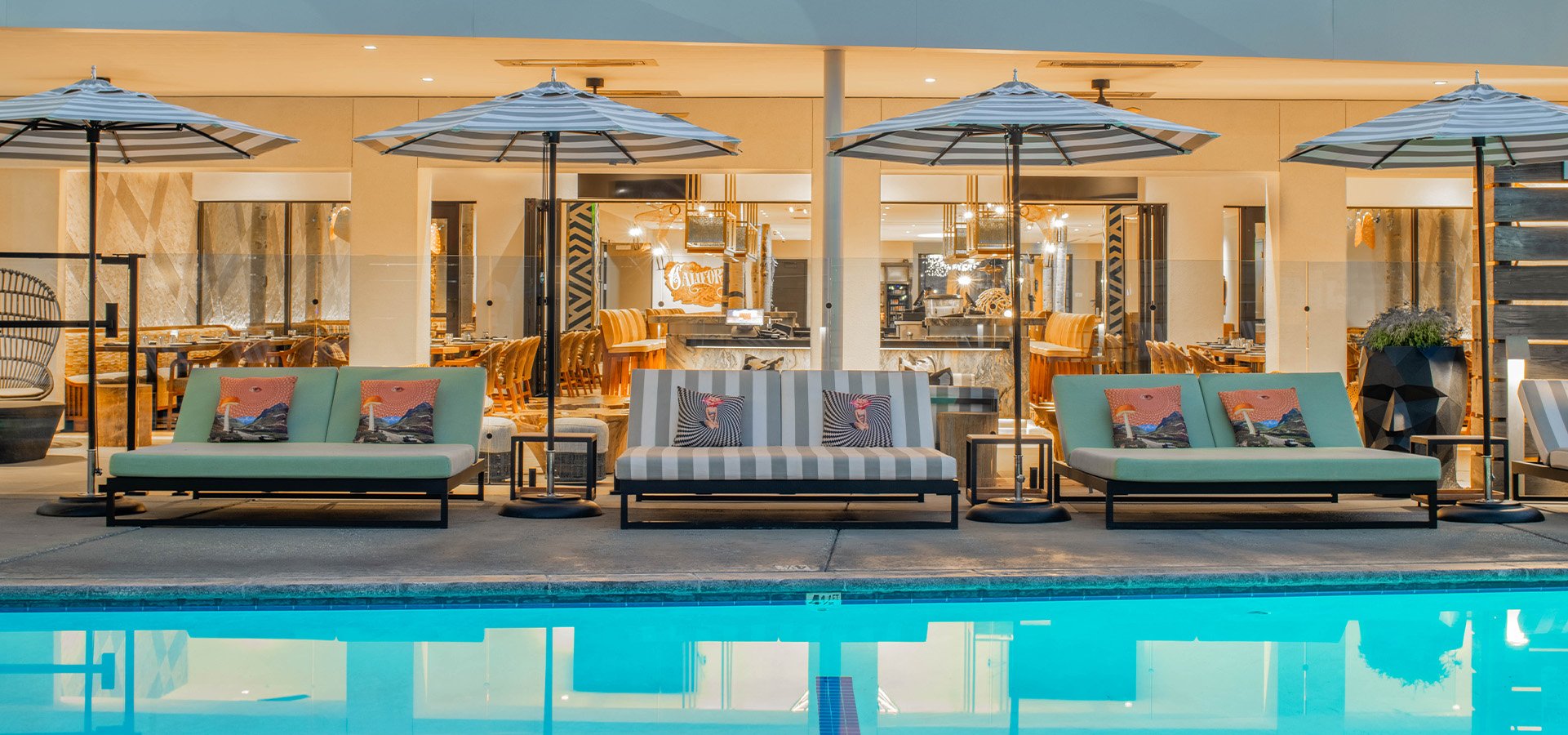 Pool lounge chairs at Hotel Paradox. Photographed by William James