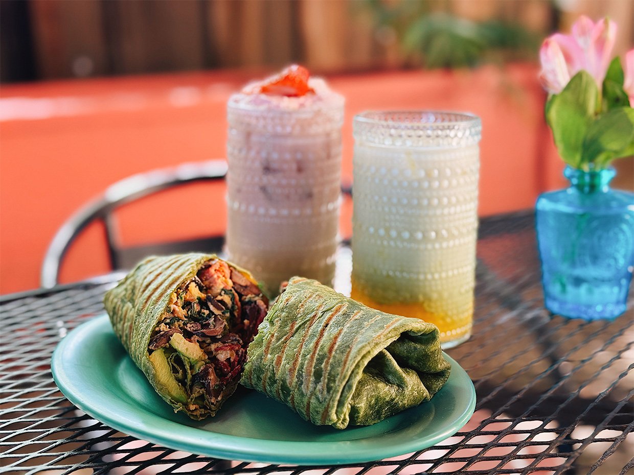 Burritos and beverages at the The Hub in east Watsonville. Photographed by Monica Multer