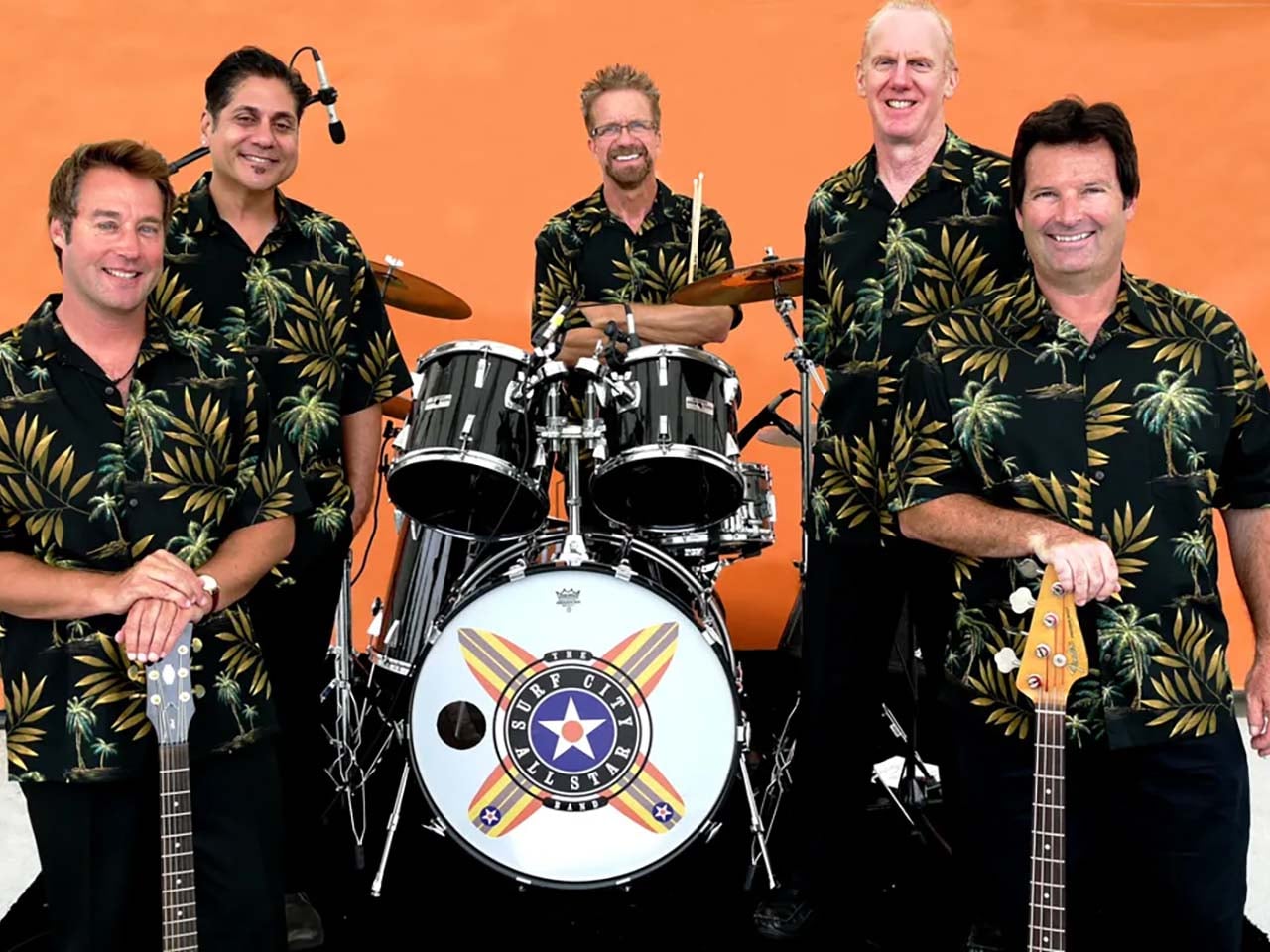 he band with an orange background