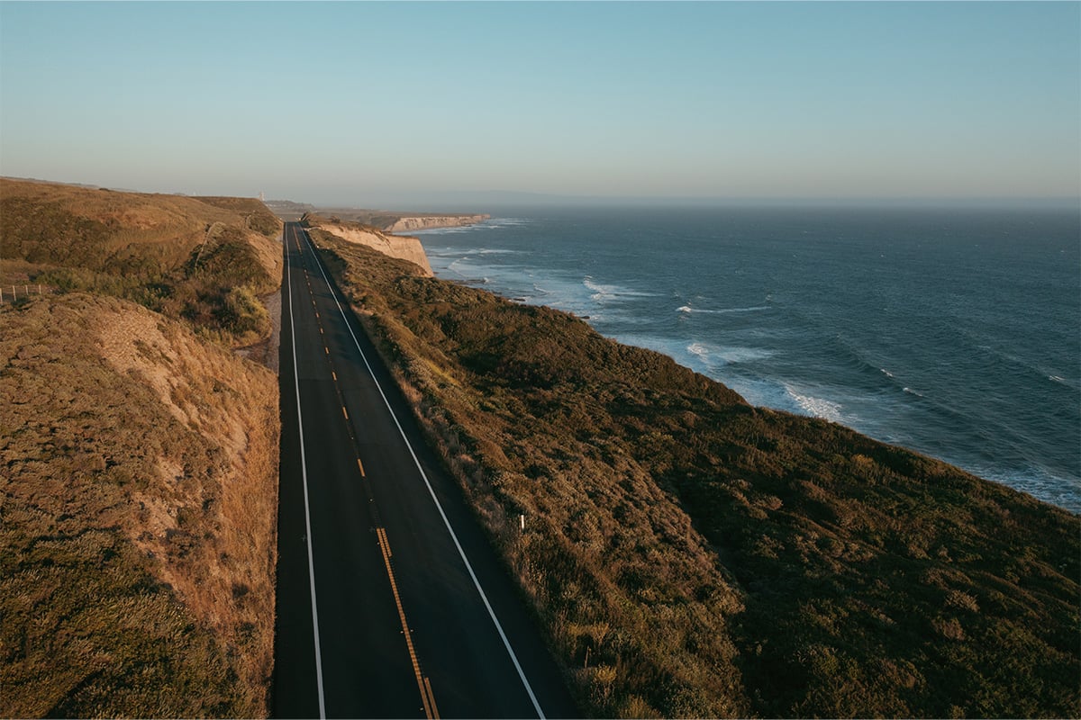 Aerial view of Highway 1 at Davenport. Photographed by Ben Ingram.