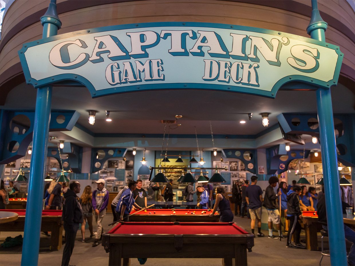"Captain's Game Deck" sign at the arcade. Photographed by Garrick Ramirez