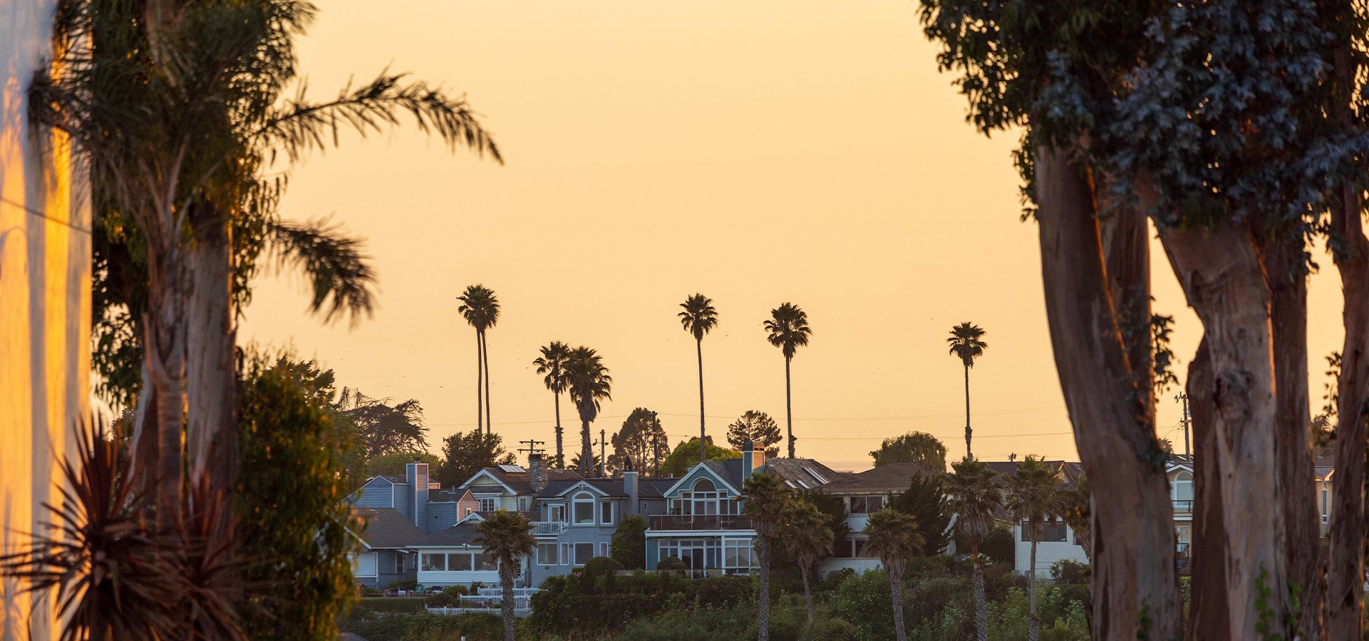 Homes in Capitola Village at sunset. Photographed by Daniel Gorostieta