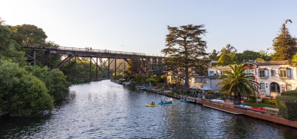 View of Soquel Creek train trestle from Capitola Village. Photographed by Daniel Gorostieta
