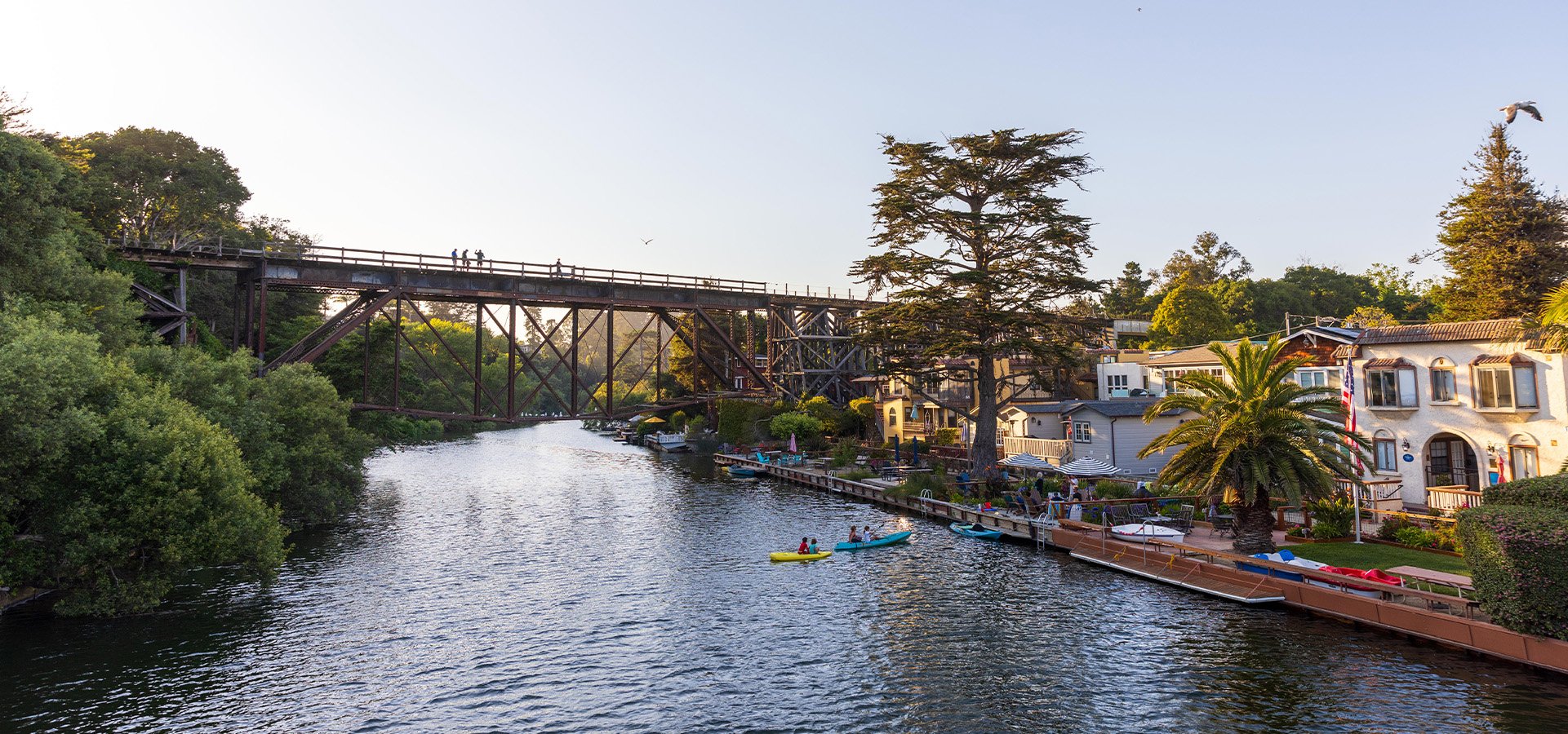 View of Soquel Creek train trestle from Capitola Village. Photographed by Daniel Gorostieta