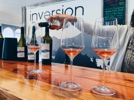 Inversion wines poured into glasses. Photographed by Monica Multer