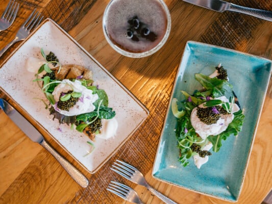 Two dishes of poached eggs at Jack O'Neill Restaurant. Photographed by Liz Birnbaum, The Curated Feast