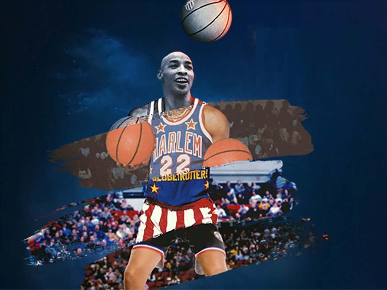 A composite of a single basketball player taken from different decades