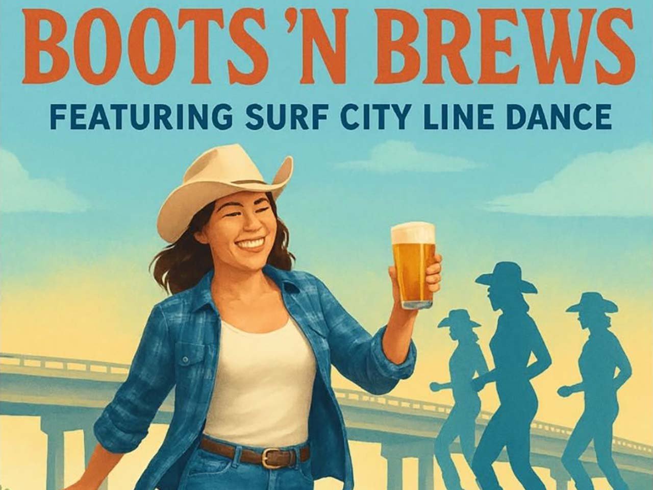 Western dressed woman with a beer in hand