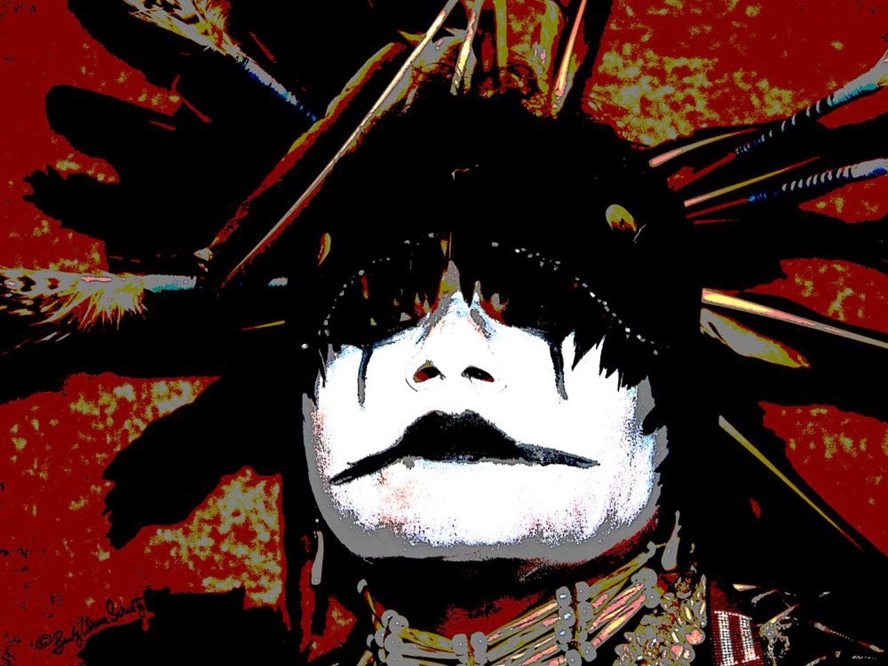 Painting of a dancer from the Crow nation in full makeup