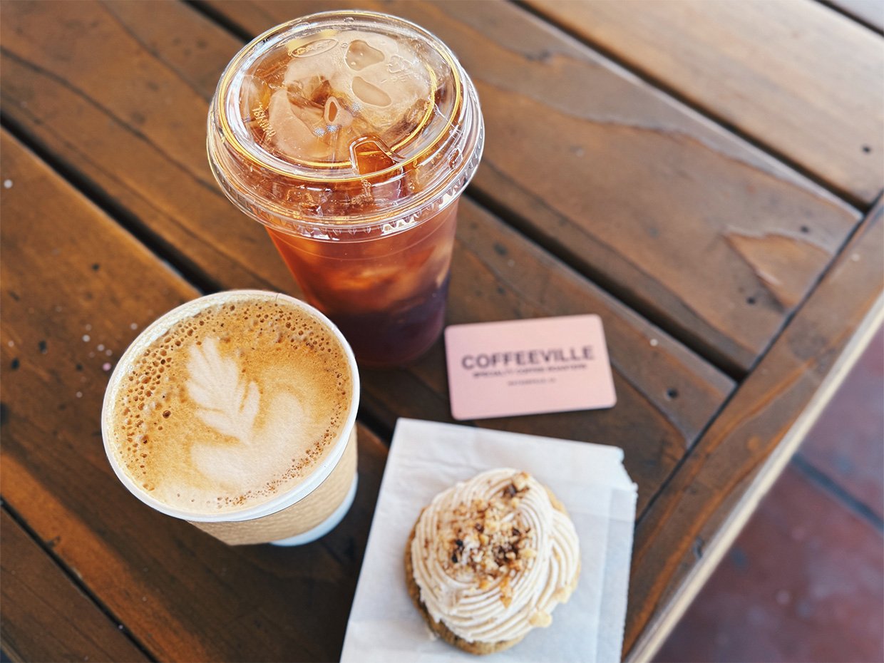 Coffee and pastry at Coffeeville in Watsonville. Photographed by Monica Multer