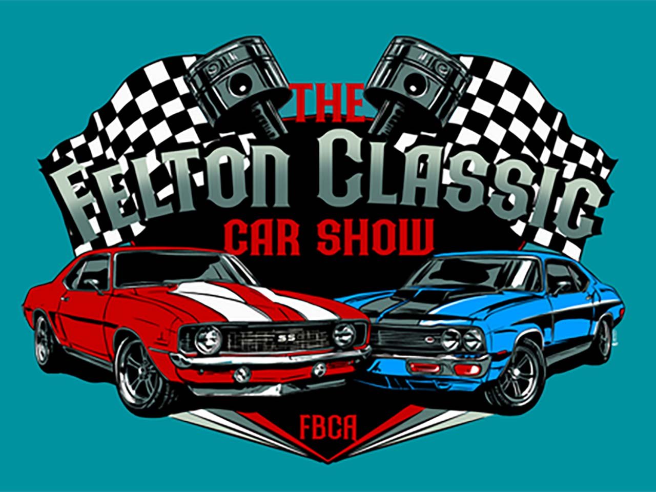 Classic muscle cars with a blue background