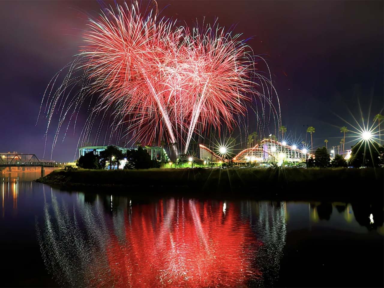 Fireworks over the Boardwalk from across the San Lorenzo river