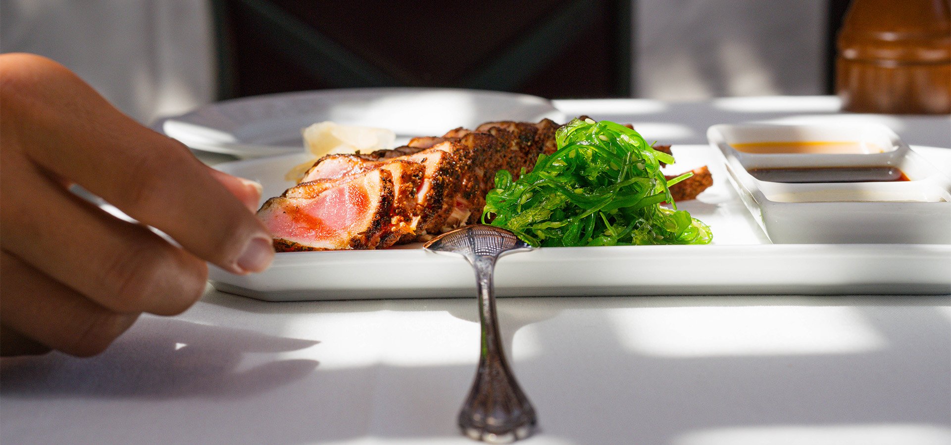 Plate of tuna at Shadowbrook Restaurant. Photographed by Liz Birnbaum, The Curated Feast