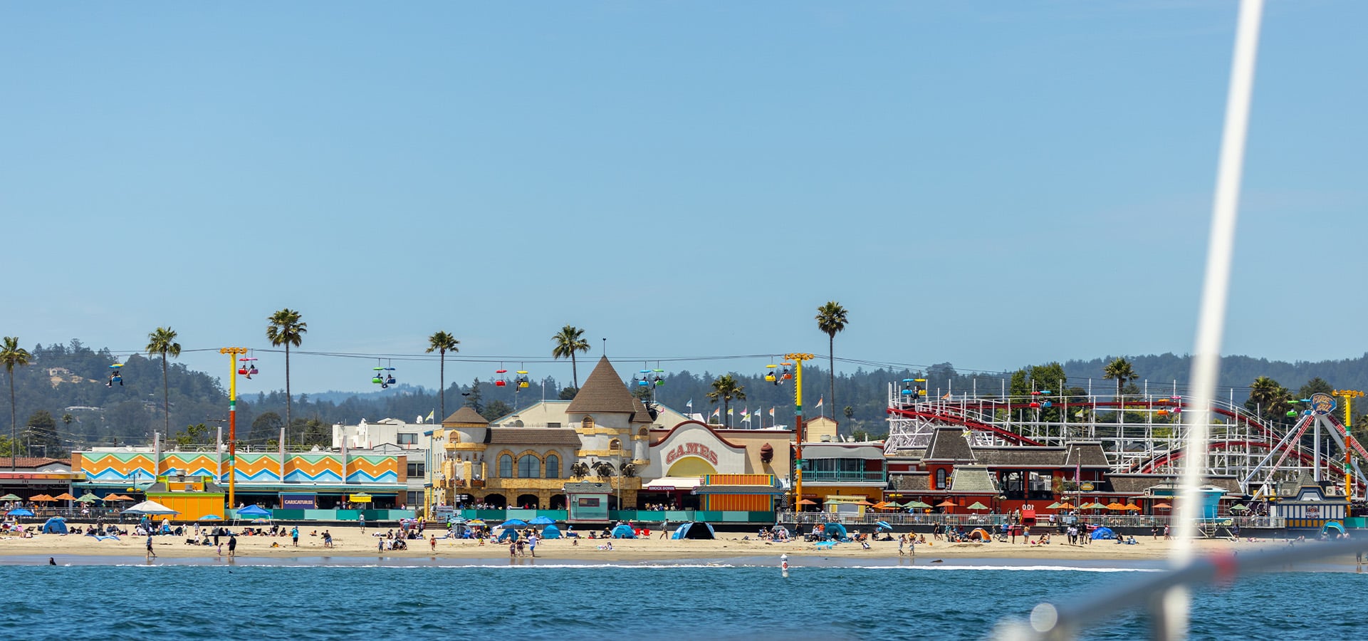 View of Santa Cruz Boardwalk from the Chardonnay Sailing Charter. Photographed by Daniel Gorostieta