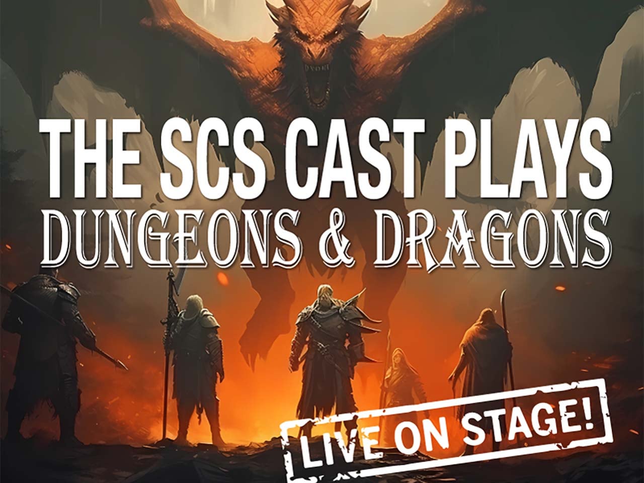 A dragon overshadowing characters