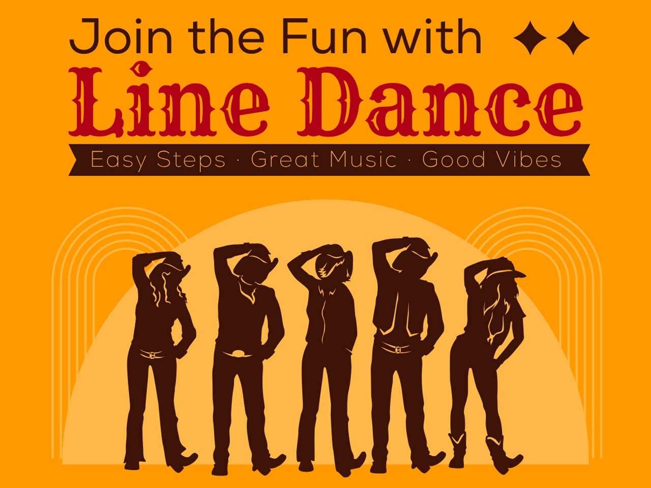 Cartoon outlines of country line dancers