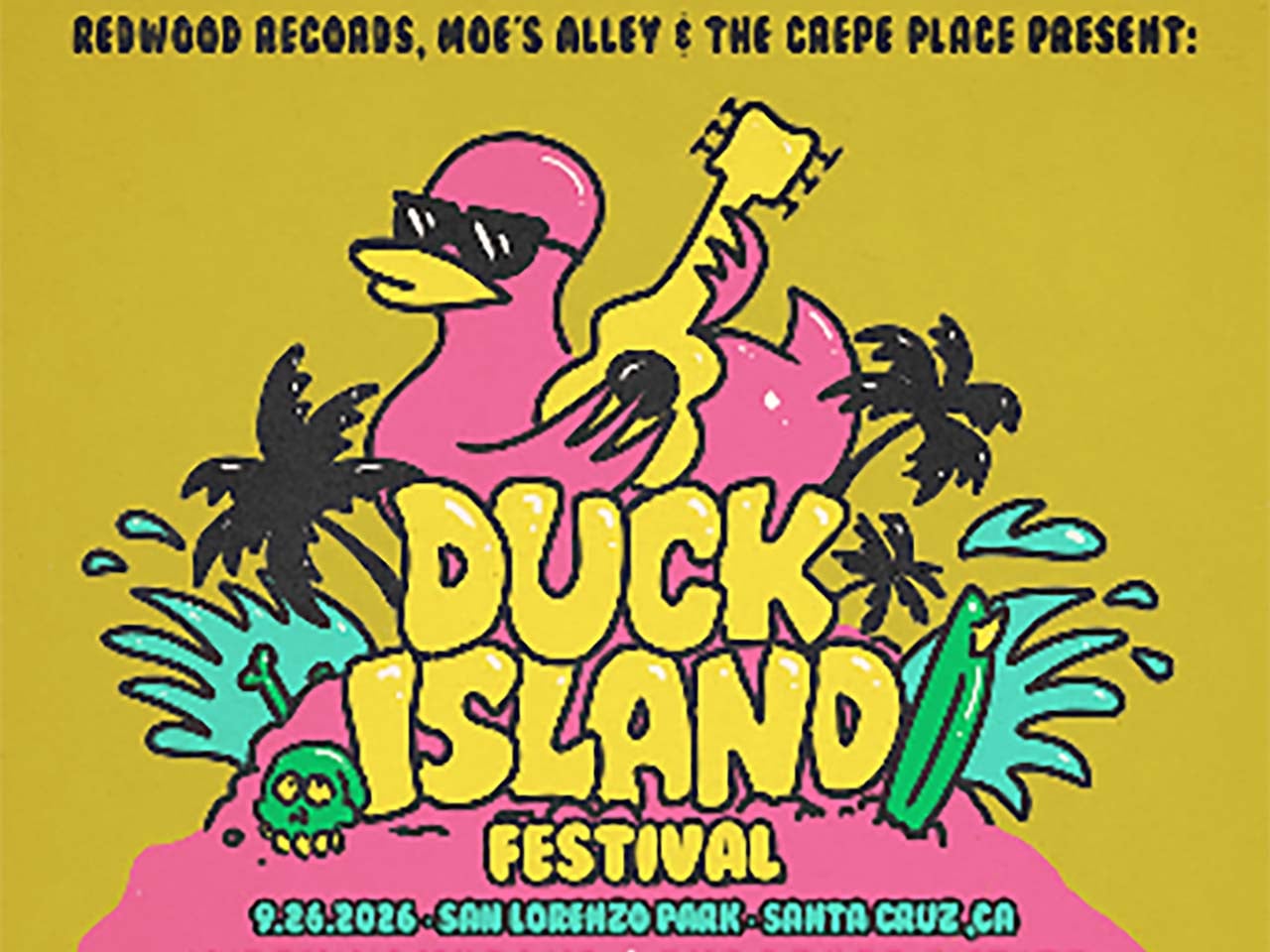 Cartoon of a duck playing a guitar