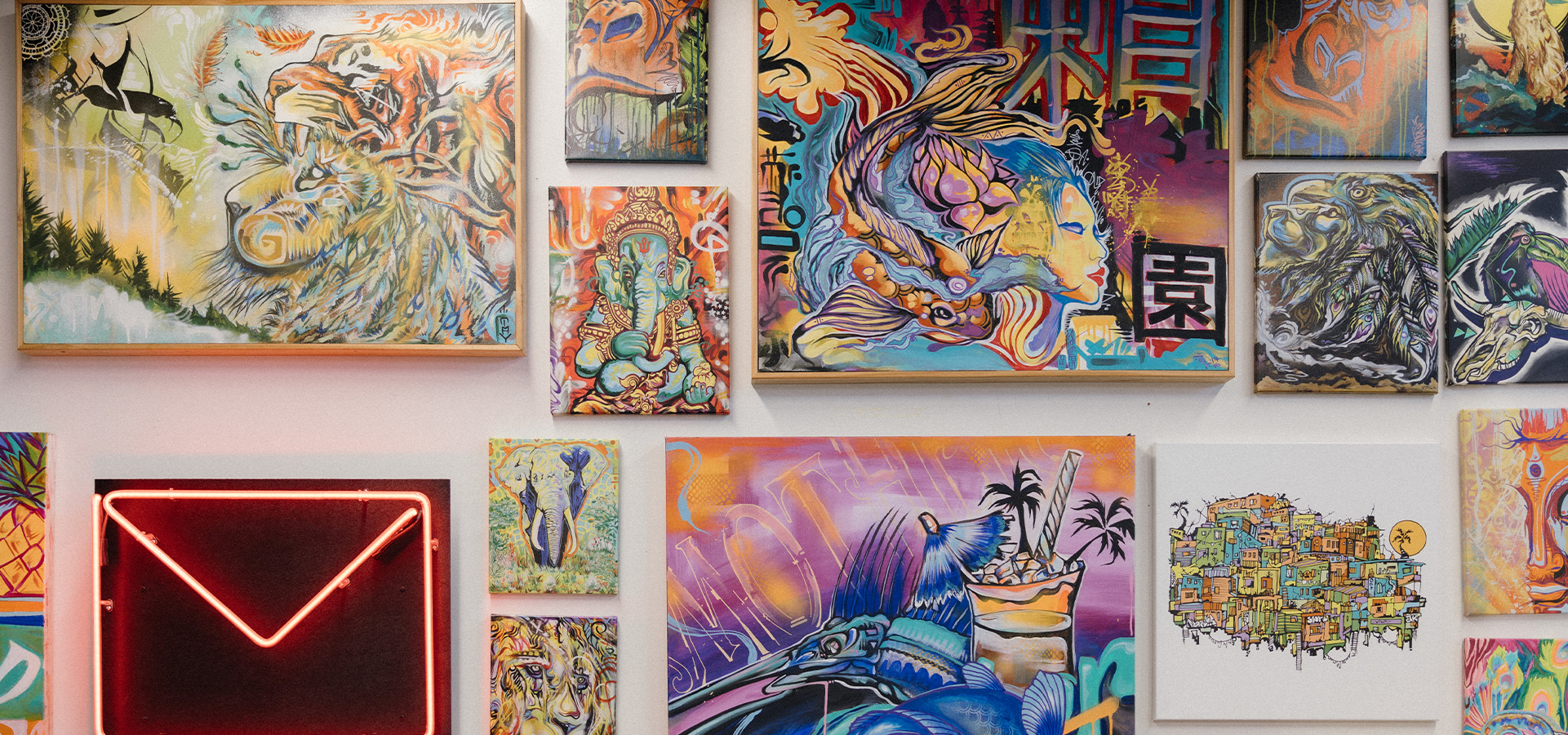 Wall of Artist Taylor Reinhold's art during Open Studios. Photographed by Ben Ingram